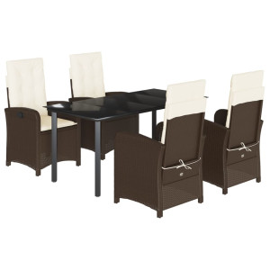 5 pcs conjunto jantar p/ jardim c/ almofadões vime PE castanho H