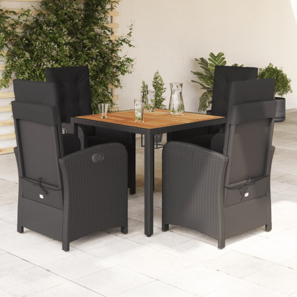 5 pcs conjunto de jantar p/ jardim c/ almofadões vime PE preto D