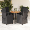 5 pcs conjunto de jantar p/ jardim c/ almofadões vime PE preto 1