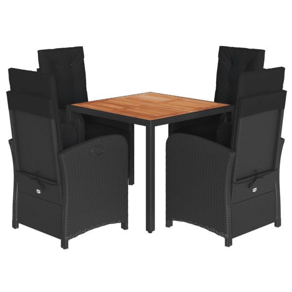5 pcs conjunto de jantar p/ jardim c/ almofadões vime PE preto M 2