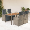 Set comedor de jardín 5 piezas con cojines ratán sintético gris 1