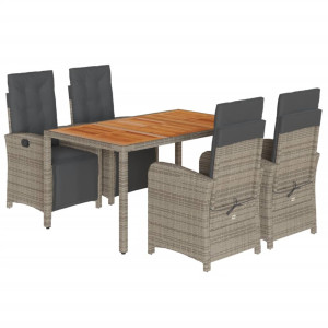 5 pcs conjunto de jantar p/ jardim c/ almofadões vime PE cinza H