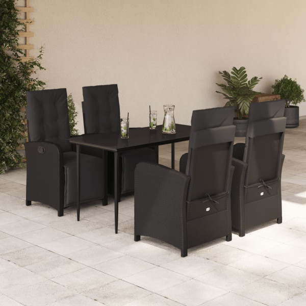 Set de muebles jardín 5 pzas con cojines ratán sintético negro D