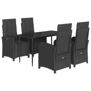 5 pcs conjunto de jantar p/ jardim c/ almofadões vime PE preto H