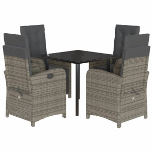 5 pcs conjunto de jantar p/ jardim c/ almofadões vime PE cinza H