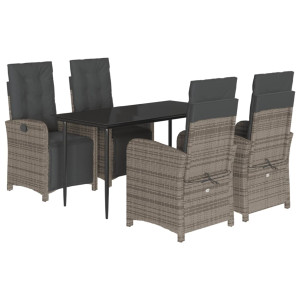 5 pcs conjunto de jantar p/ jardim c/ almofadões vime PE cinza H