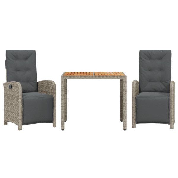 3 pcs conjunto bistrô com almofadões vime PE cinza M 2