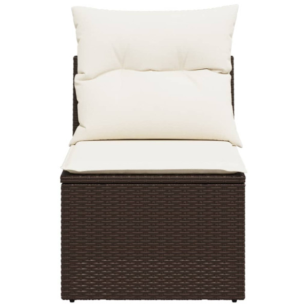 Sofá de jardín sin reposabrazos con cojines ratán PE marrón M 4