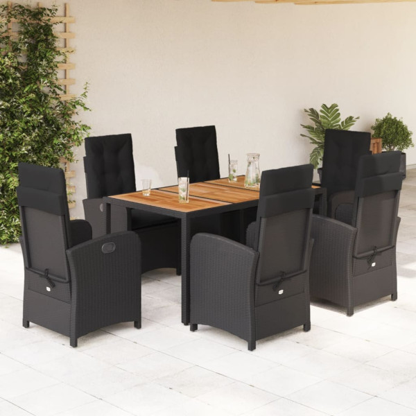 Set de comedor de jardín 7 pzas y cojines ratán sintético negro D