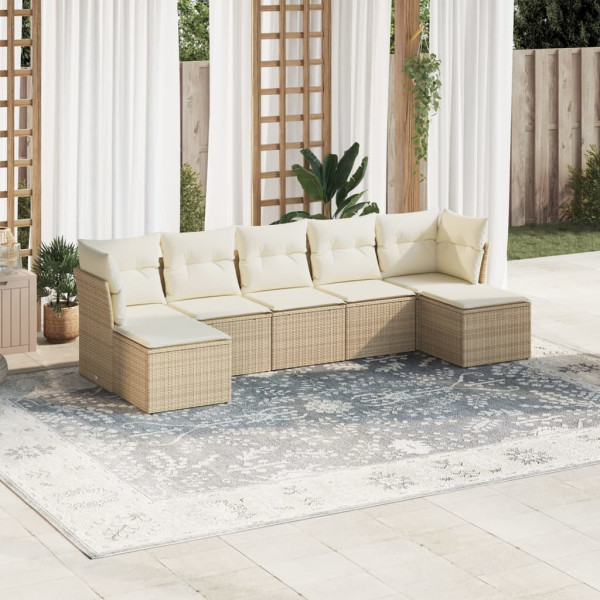 Set sofás de jardín 7 piezas y cojines ratán sintético beige D