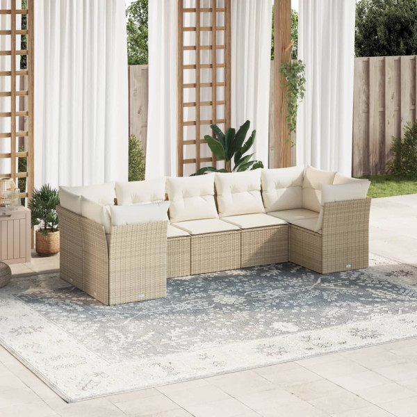 Set sofás de jardín 7 piezas y cojines ratán sintético beige D