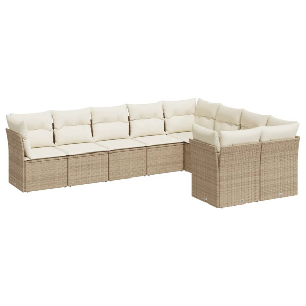 Set de sofás de jardín 9 pzas con cojines ratán sintético beige M 2