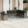 9 pcs conjunto sofás p/ jardim com almofadões vime PE cinzento 1