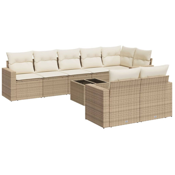 Set de sofás de jardín 9 pzas con cojines ratán sintético beige M 2