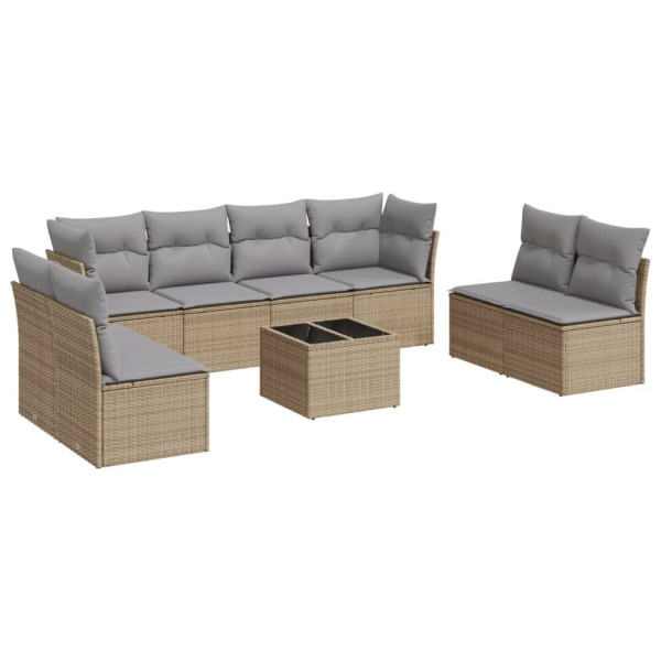 Set de sofás de jardín 9 pzas con cojines ratán sintético beige M 2