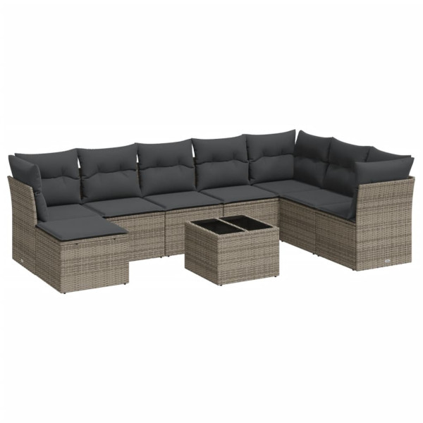 Set de muebles de jardín 9 pzas y cojines ratán sintético gris M 2