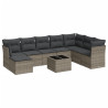 Set de muebles de jardín 9 pzas y cojines ratán sintético gris 2