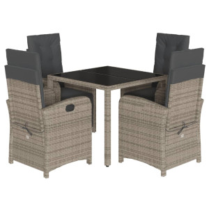 5 pcs conjunto de jantar p/ jardim c/ almofadões vime PE cinza H