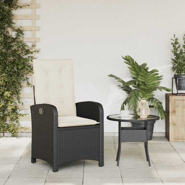 Sillón reclinable de jardín con cojines ratán sintético negro M 3