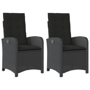 Sillones reclinable jardín cojines 2 uds ratán sintético negro H