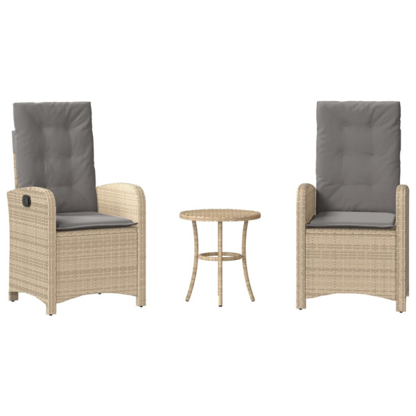3 pcs conjunto bistrô com almofadões vime PE bege misturado M 2