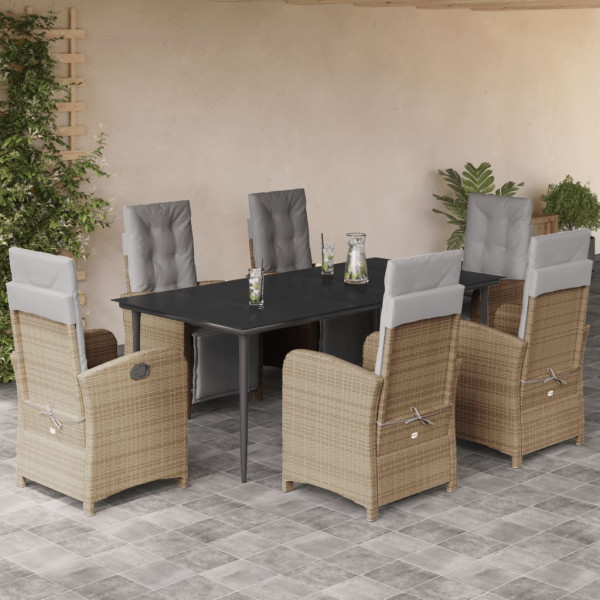 Set comedor de jardín 7 pzas con cojines ratán sintético beige D