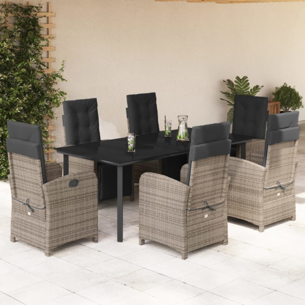 Set comedor jardín 7 pzas y cojines ratán sintético gris D