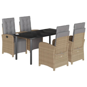 5 pcs conjunto de jantar p/ jardim com almofadões vime PE bege H