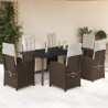 Set comedor de jardín 7 pzas con cojines ratán sintético marrón 1