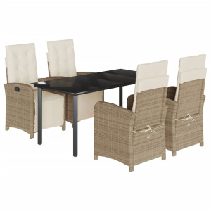 5 pcs conjunto de jantar p/ jardim com almofadões vime PE bege H