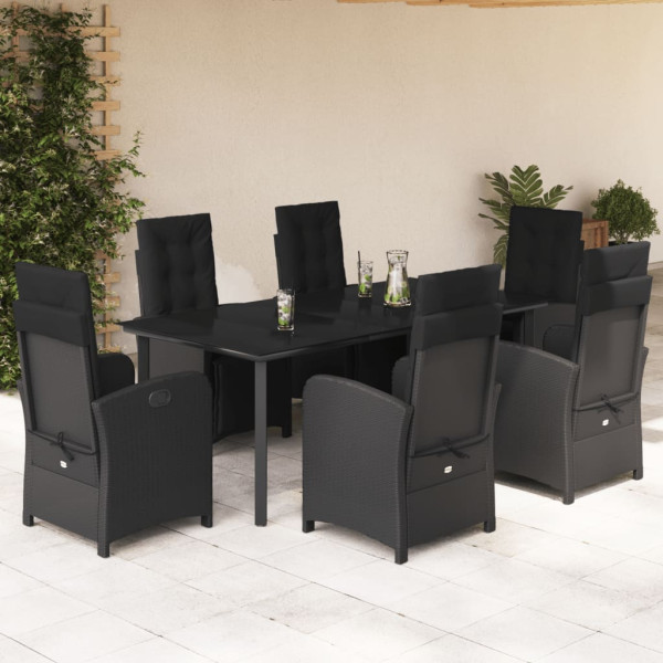Set de comedor de jardín 7 pzas y cojines ratán sintético negro D