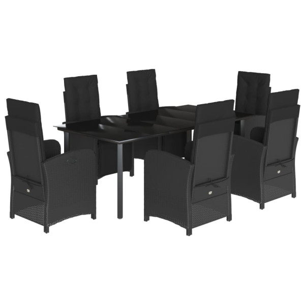 Set de comedor de jardín 7 pzas y cojines ratán sintético negro M 2
