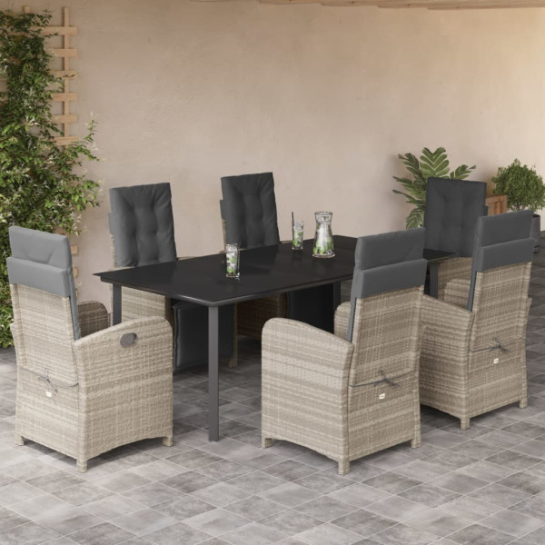 Set comedor jardín 7 pzas y cojines ratán sintético gris claro D