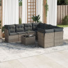 Set de muebles de jardín 9 pzas y cojines ratán sintético gris 1