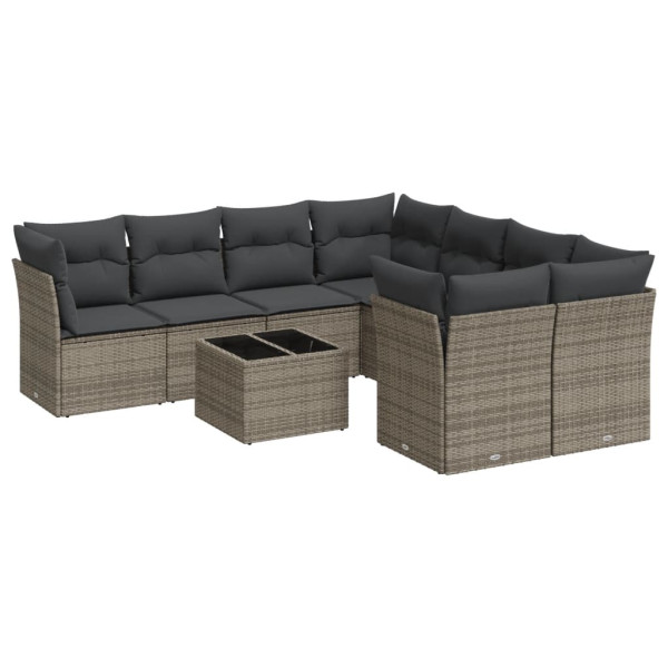 Set de muebles de jardín 9 pzas y cojines ratán sintético gris M 2