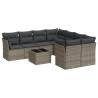 9 pcs conjunto sofás p/ jardim com almofadões vime PE cinzento 2