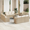 Set sofás de jardín con cojines 13 pzas ratán sintético beige 1