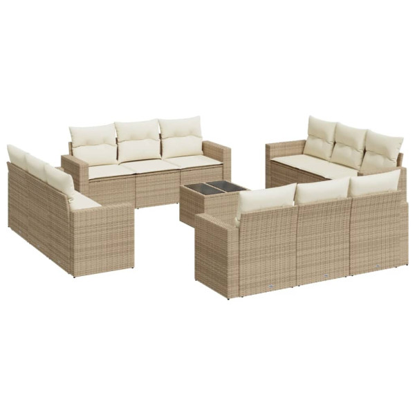 Set sofás de jardín con cojines 13 pzas ratán sintético beige M 2