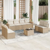 Set de sofás de jardín 9 pzas con cojines ratán sintético beige 1
