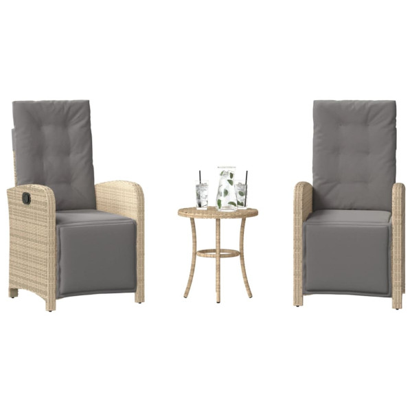 3 pcs conjunto bistrô com almofadões vime PE bege misturado D