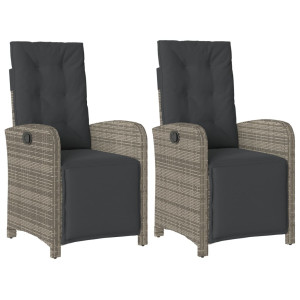 Sillones reclinables jardín con reposapiés 2 uds ratán PE gris H