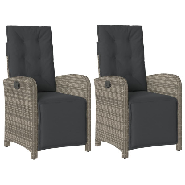 Sillones reclinables jardín con reposapiés 2 uds ratán PE gris M 2