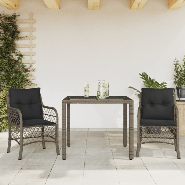 3 pcs conjunto bistrô com almofadões vime PE cinza D