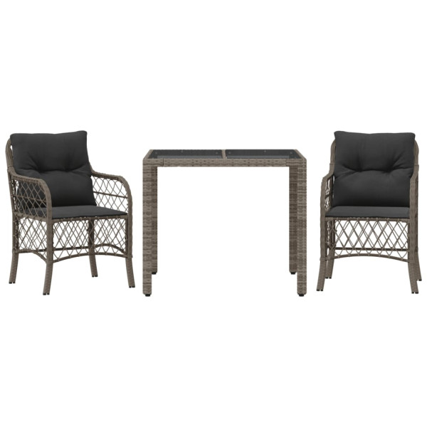 3 pcs conjunto bistrô com almofadões vime PE cinza M 2