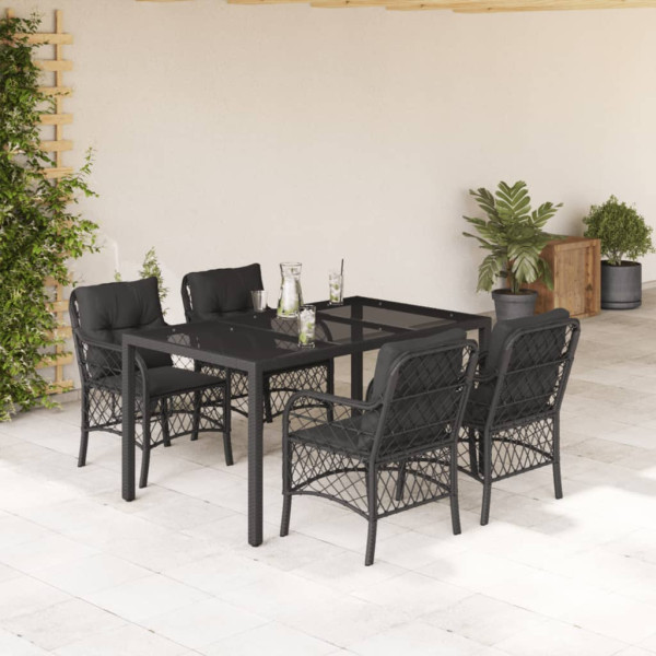 5 pcs conjunto de jantar p/ jardim c/ almofadões vime PE preto D