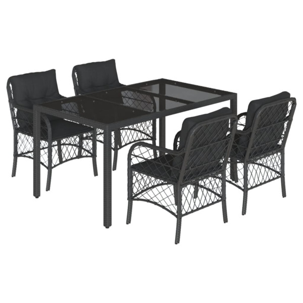 Set de muebles jardín 5 pzas con cojines ratán sintético negro M 2