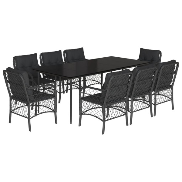 Set de comedor de jardín 9 pzas y cojines ratán sintético negro M 2
