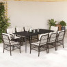 Set comedor para jardín 9 pzas y cojines ratán sintético marrón 1