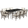 Set comedor para jardín 9 pzas y cojines ratán sintético marrón 2