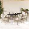 Set comedor de jardín 7 pzas con cojines ratán sintético beige 1
